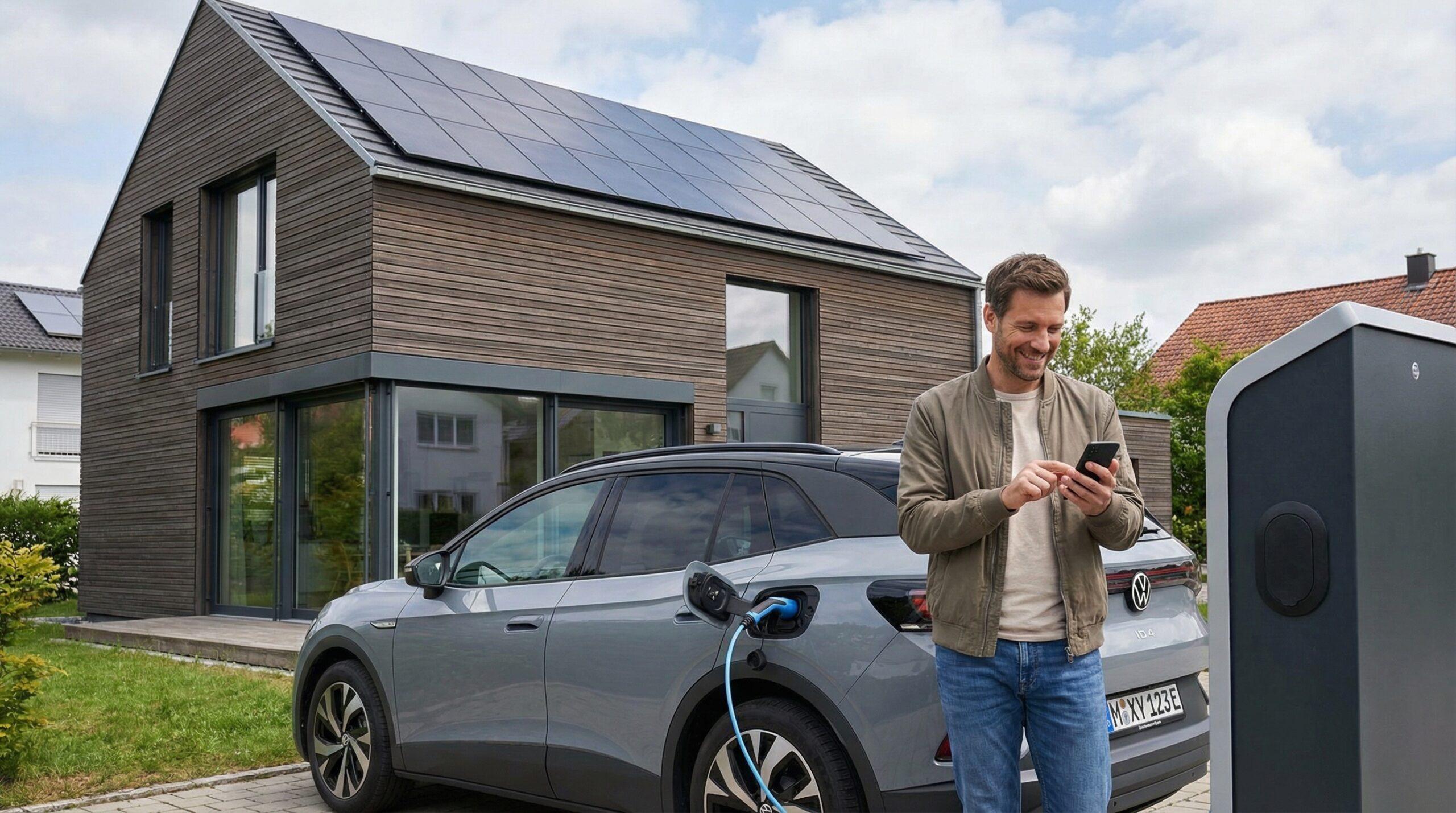 prevend solaranlage auf dem eigenheim. e-auto steht davor