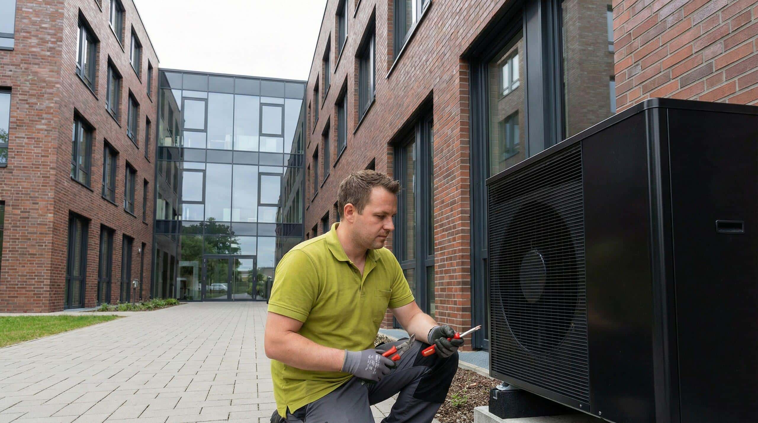 prevend mitarbeiter wartet wärmepumpe eines unternehmens