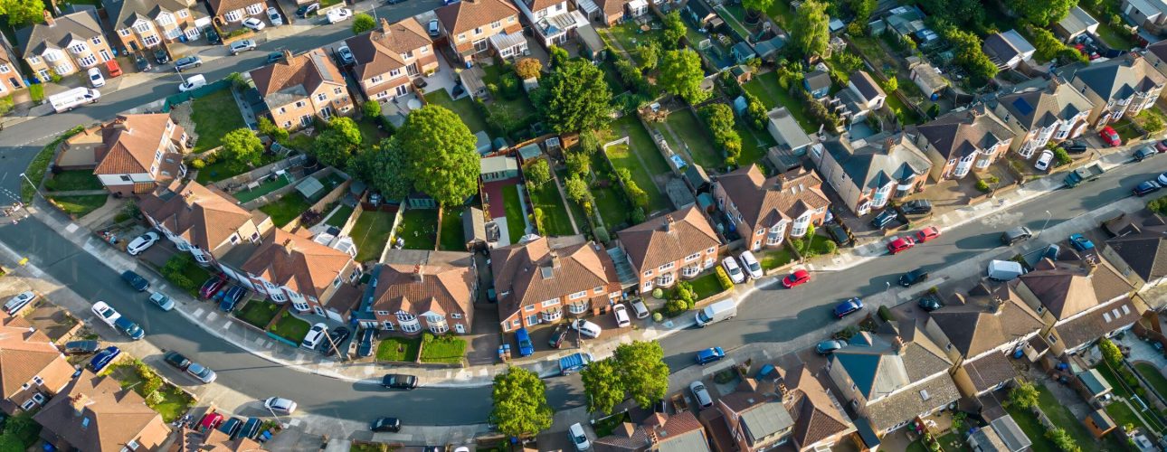 An aerial view of a residential area of Ipswich, Suffolk, UK
