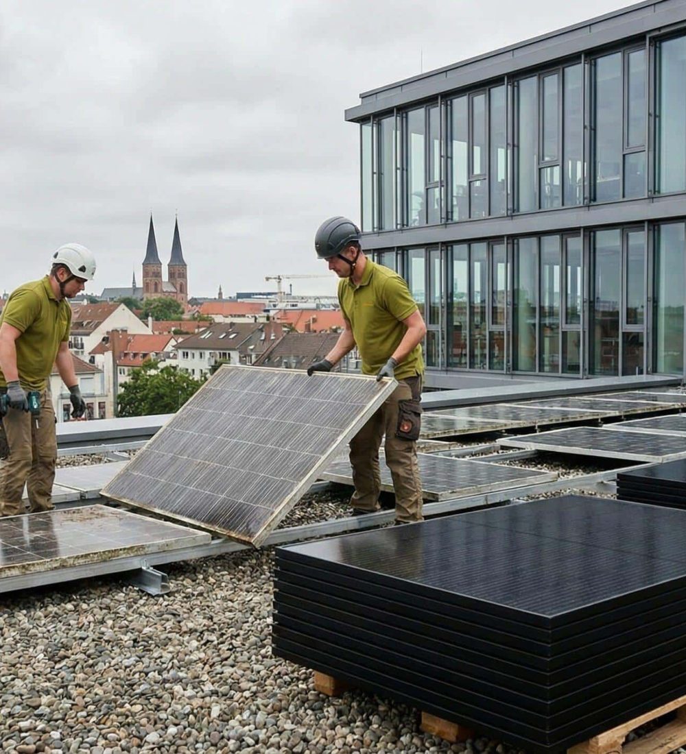 prevend mitarbeiter tauscht alte solarpanele gegen neue solarpanele aus